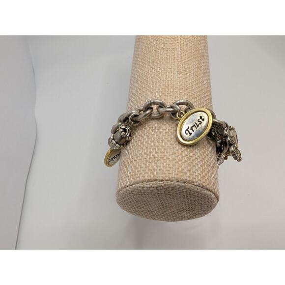 Brighton Charm Bracelet 7.5in Silver Tone Inspirational Heart Charms - Picture 2 of 9